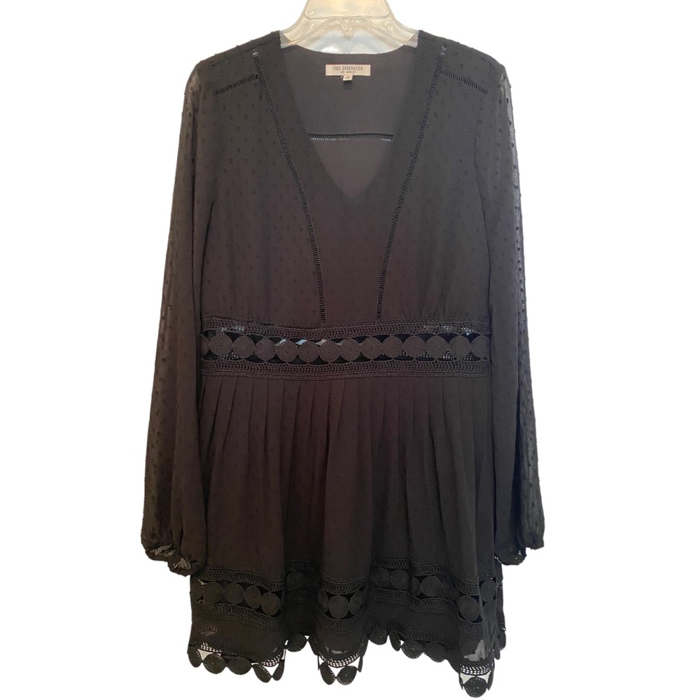Free Generation Los Angeles Black Long Sleeve V-Neck Dress Size Large